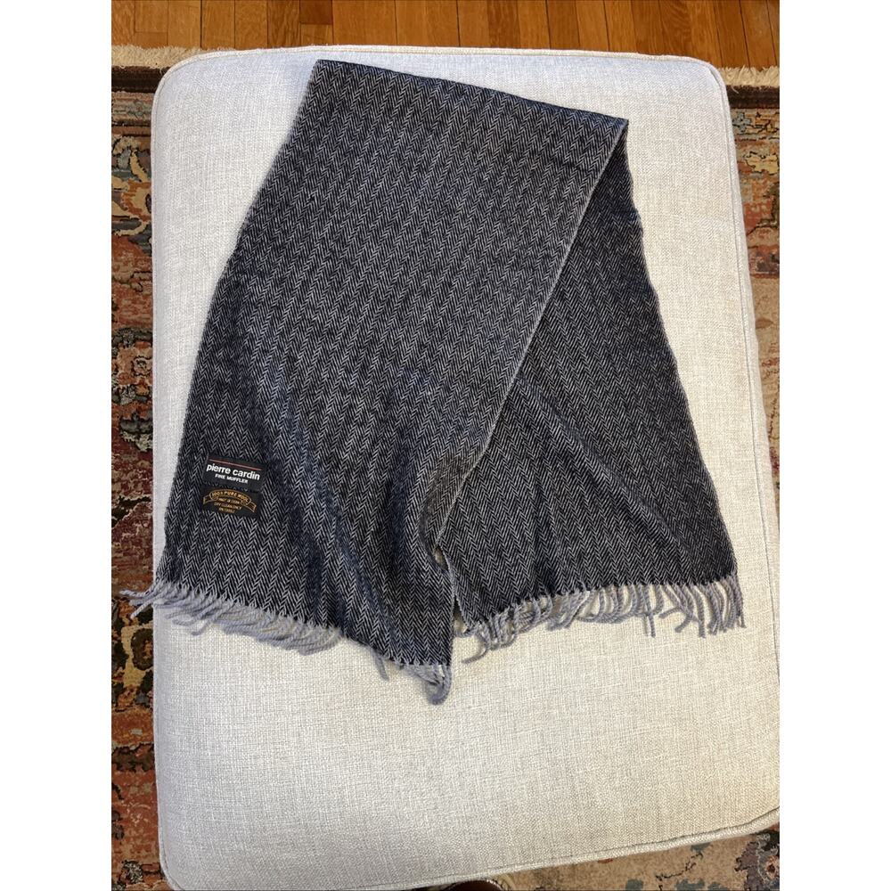Vintage PIERRE CARDIN Fine Muffler Herringbone 100% Pure Wool Scarf Gray Classic - Picture 6 of 8